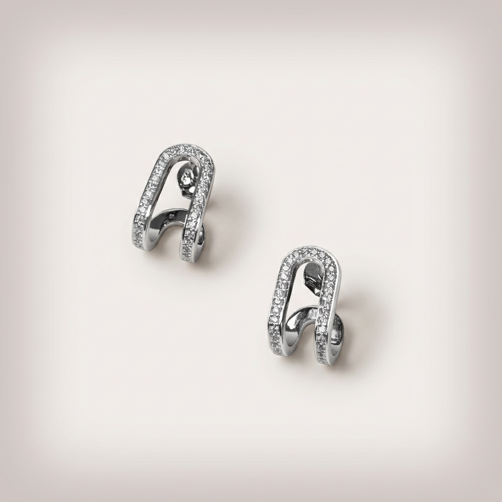 Women's Silver Pavé U-Shape Stud Earrings