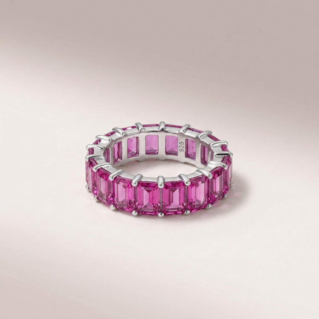 Women's Emerald-Cut Pink Sapphire Eternity Ring