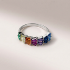 Women's Silver Rainbow Crystal Cocktail Ring