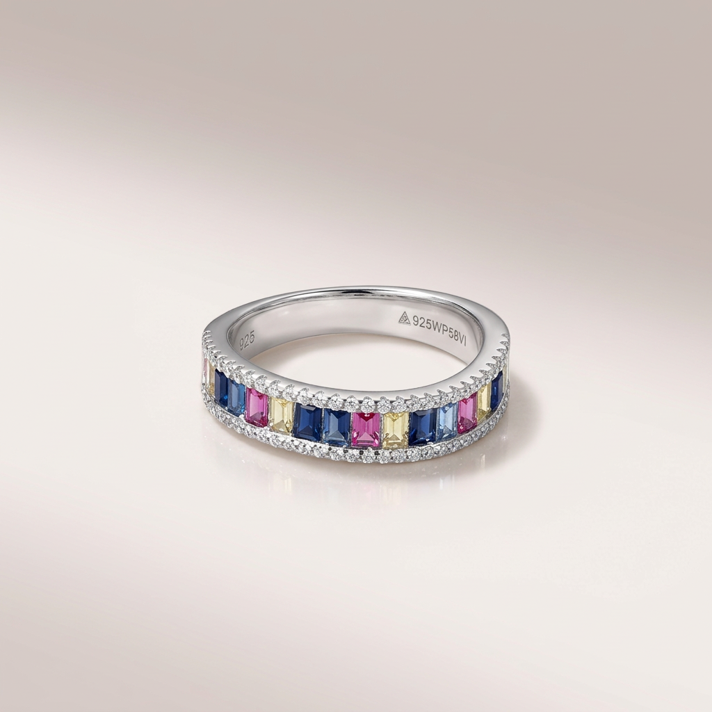 Women's 925 Silver Multi-Gem Eternity Ring