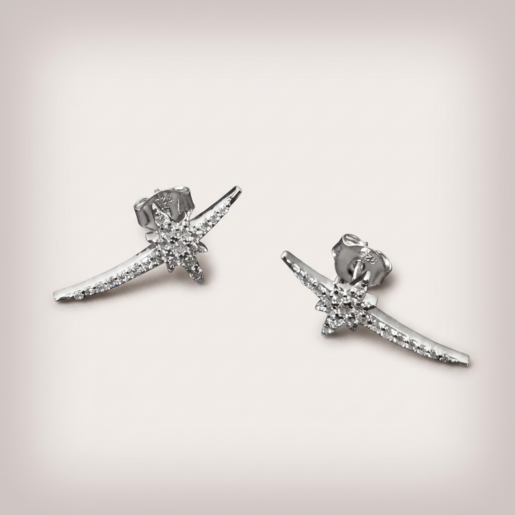 Women's Silver Star Cluster Crawler Earrings