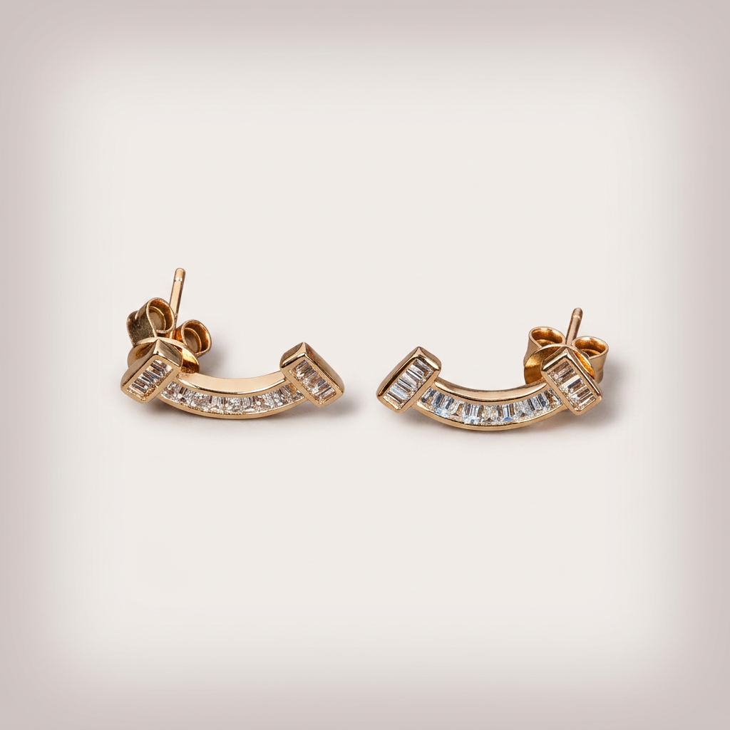Women's Gold-Plated Curved Diamond Stud Earrings