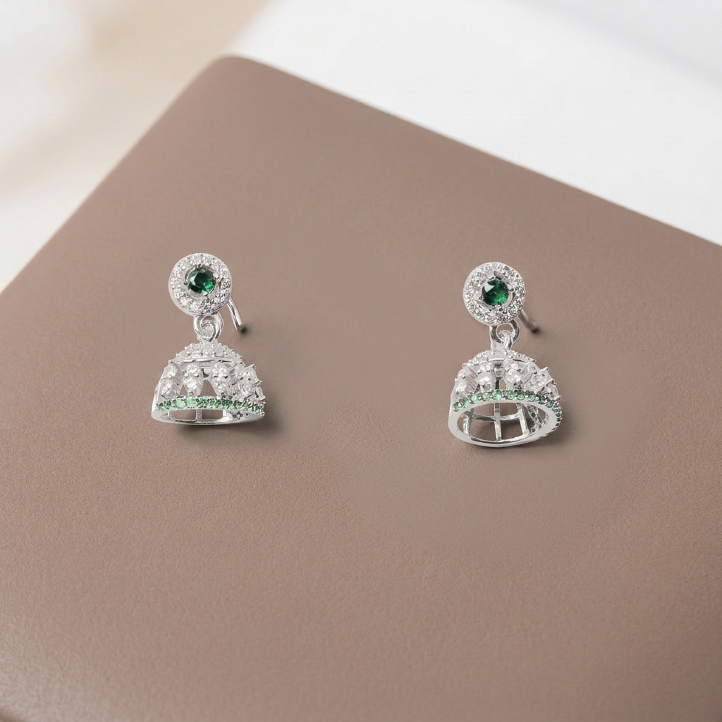 Women's Silver Plated Emerald Stone Jhumka Earrings