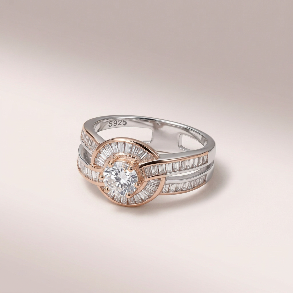 Women's Sterling Silver Diamond Halo Ring