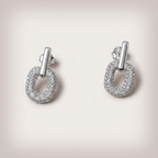 Women's Silver Pave Oval Drop Earrings