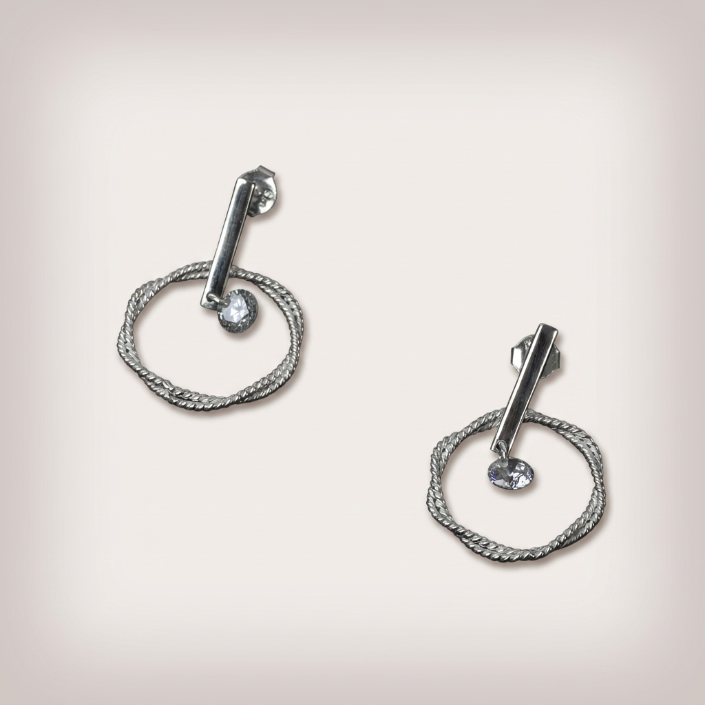 Women's Silver Twisted Circle Stone Earrings