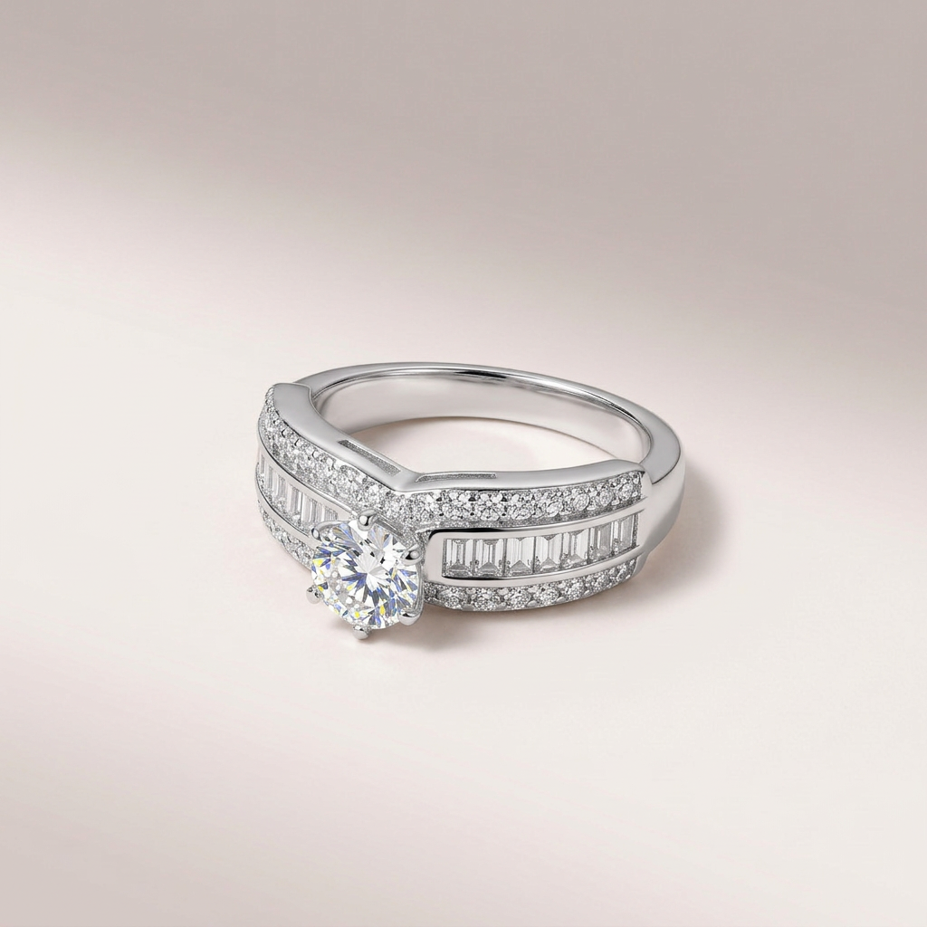 Women's Silver Diamond-Studded Cocktail Ring