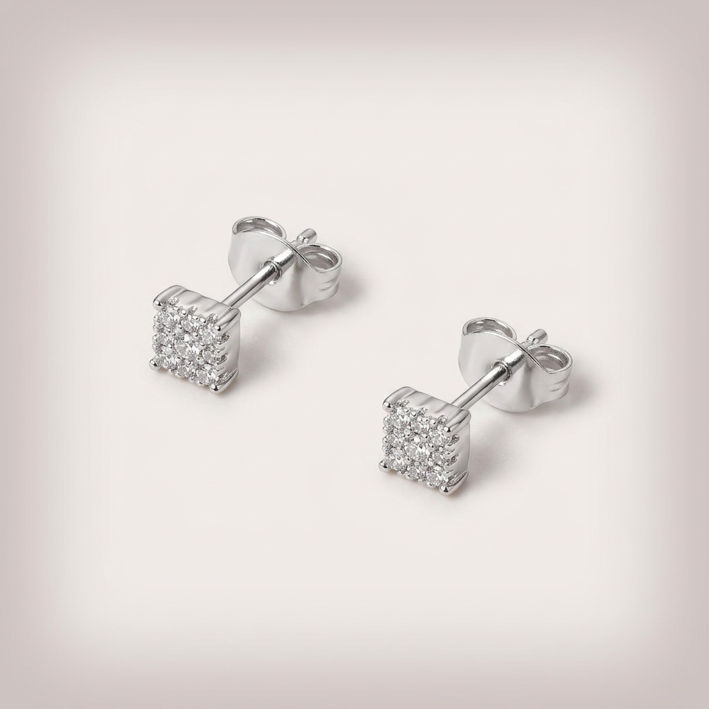 Women's Silver Diamond Stud Earrings
