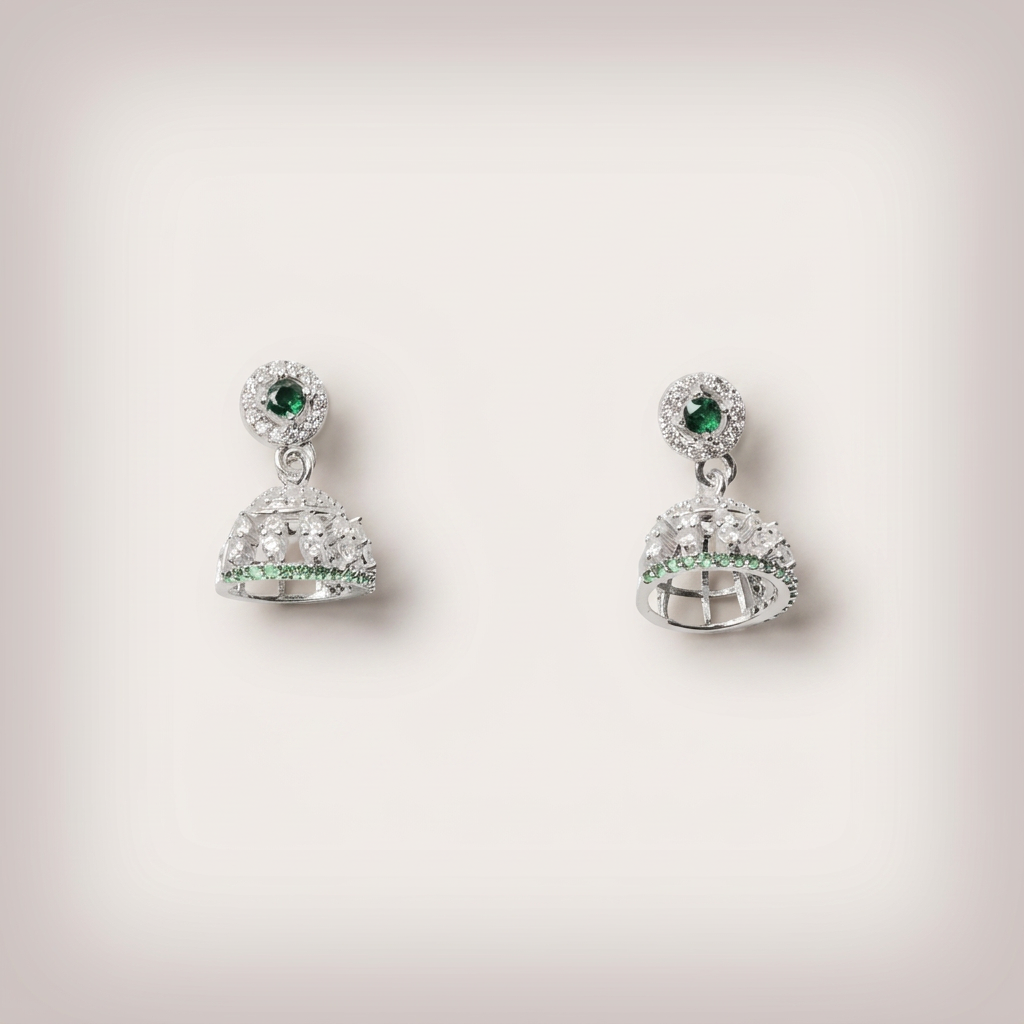 Women's Silver Plated Emerald Stone Jhumka Earrings