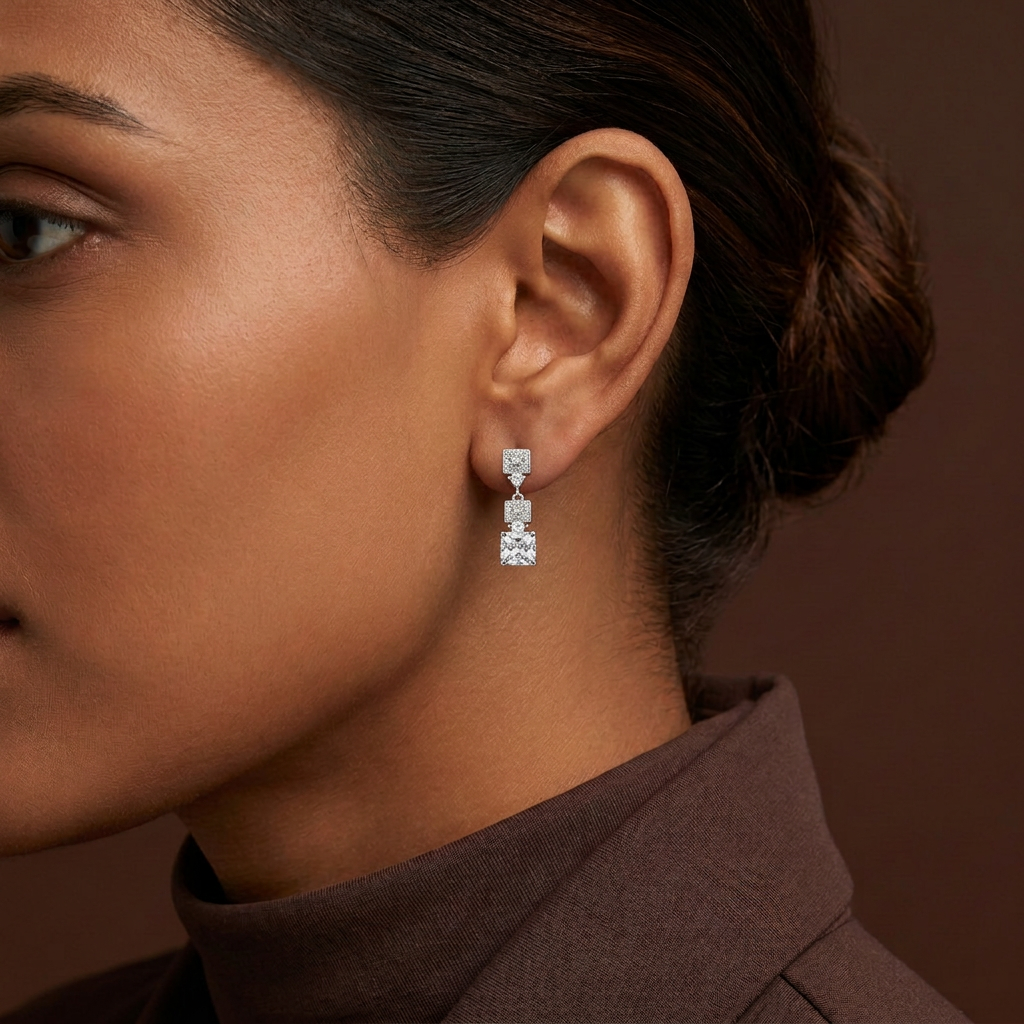 Women's Silver Cubic Zirconia Dangle Earrings