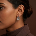 Women's Silver Pave Oval Drop Earrings