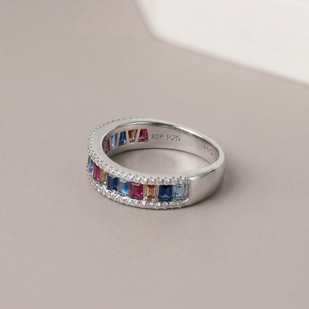 Women's 925 Silver Multi-Gem Eternity Ring