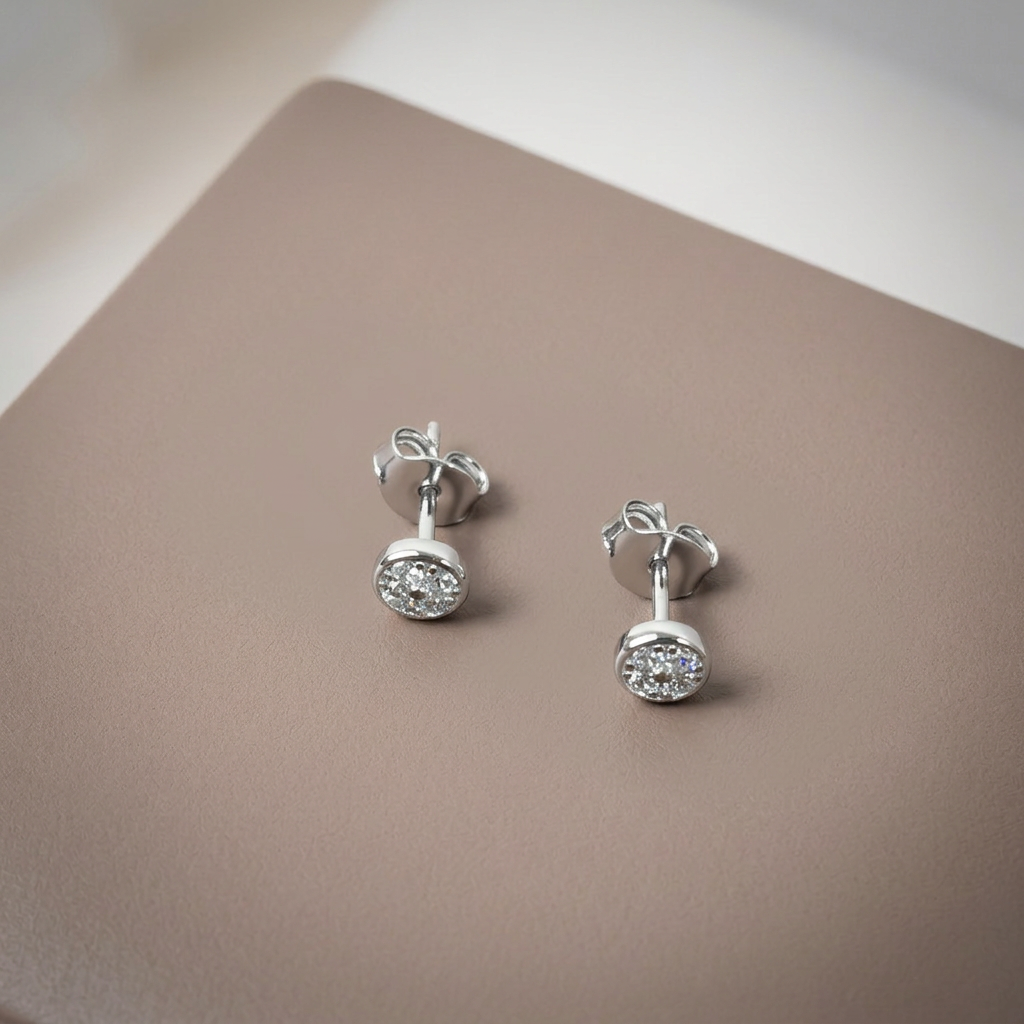 Women's Silver Diamond Stud Earrings