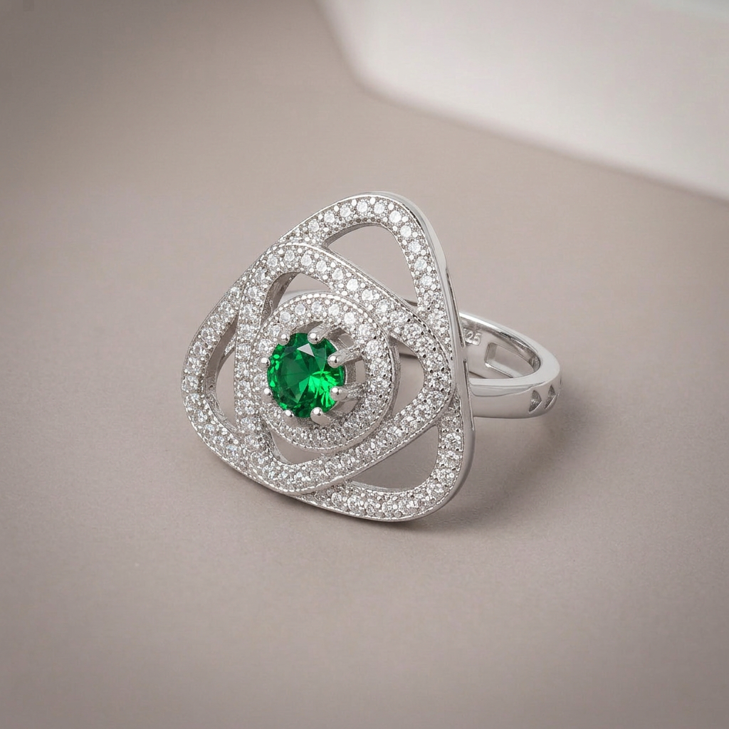 Women's Sterling Silver Emerald CZ Statement Ring