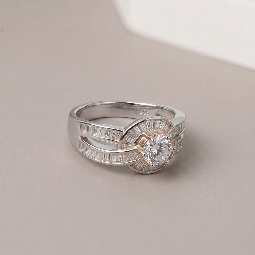 Women's Sterling Silver Diamond Halo Ring