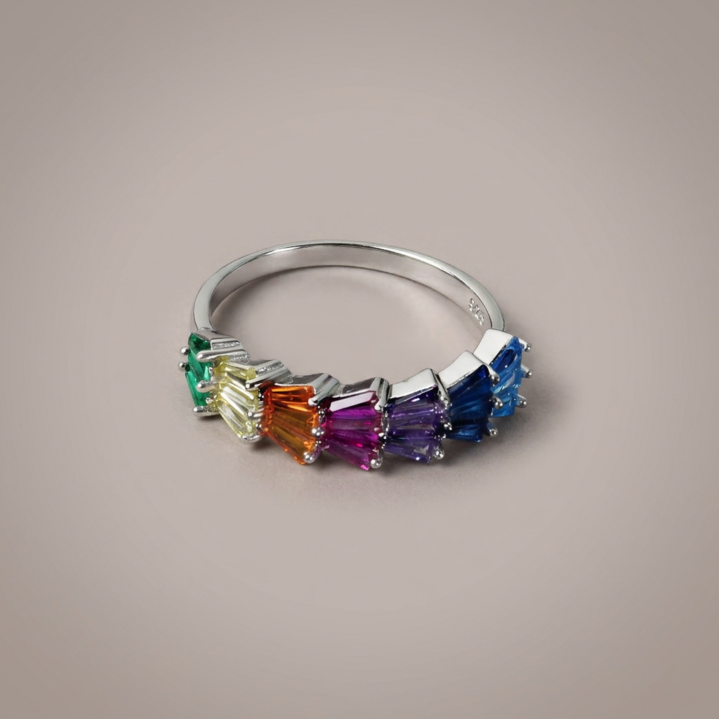Women's Silver Rainbow Crystal Cocktail Ring
