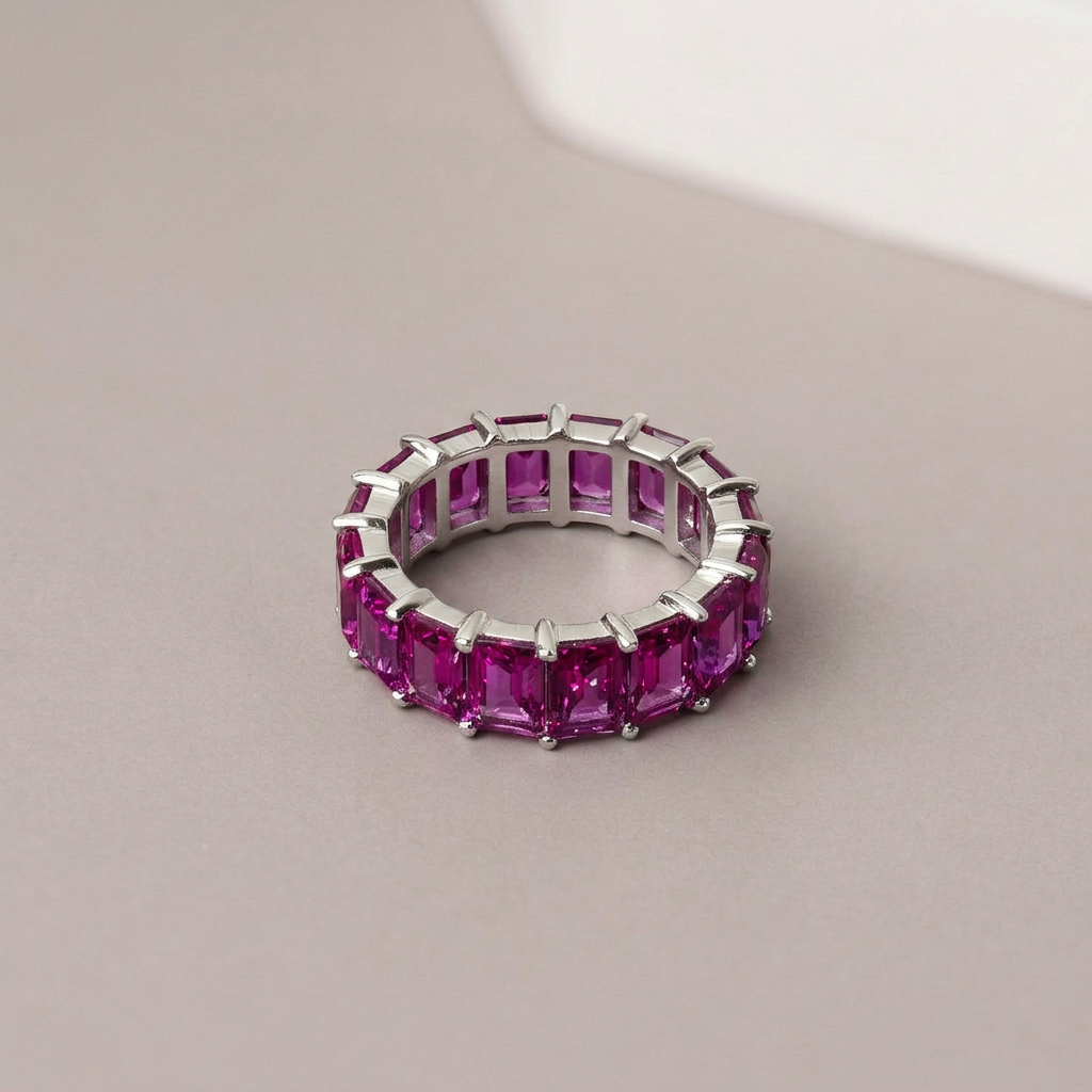 Women's Emerald-Cut Pink Sapphire Eternity Ring