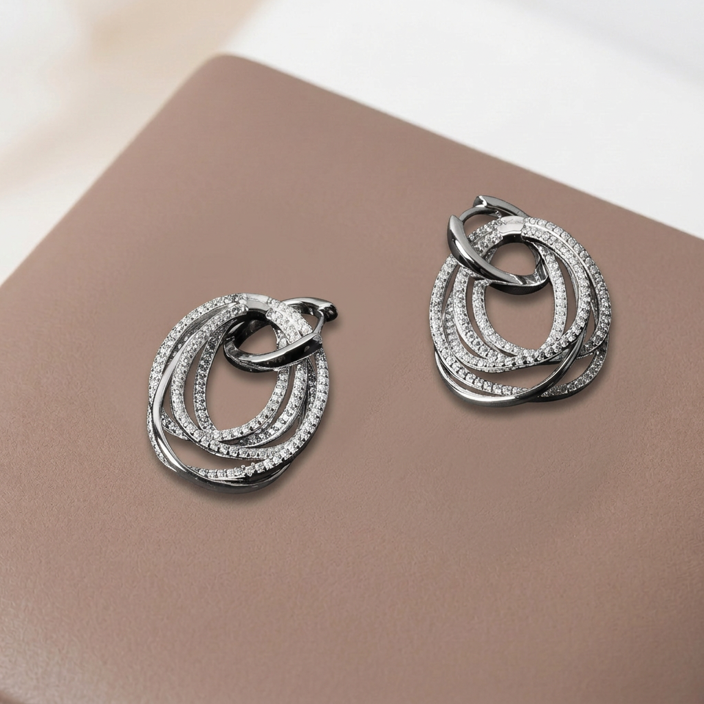 Women's Silver Pavé Multi-Loop Earrings