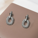 Women's Silver Pave Oval Drop Earrings