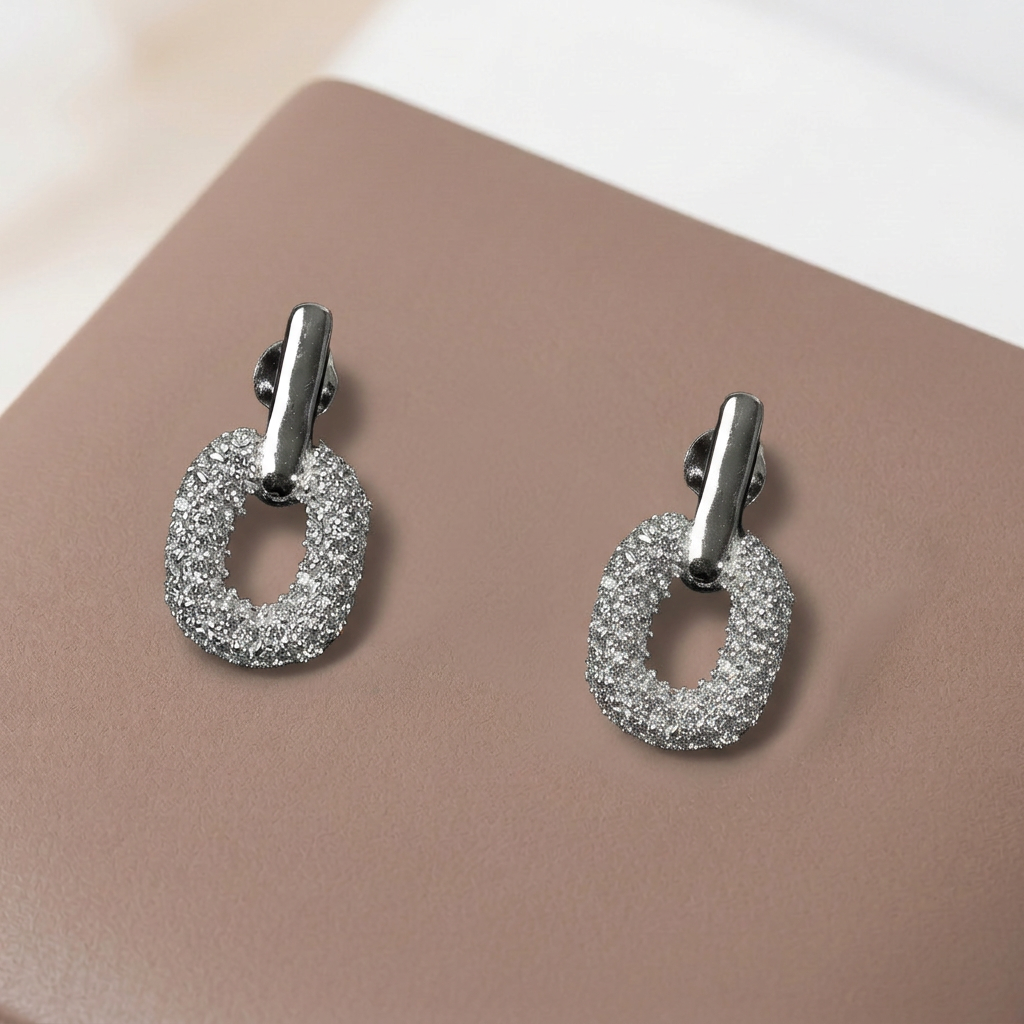 Women's Silver Pave Oval Drop Earrings