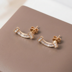 Women's Gold-Plated Curved Diamond Stud Earrings