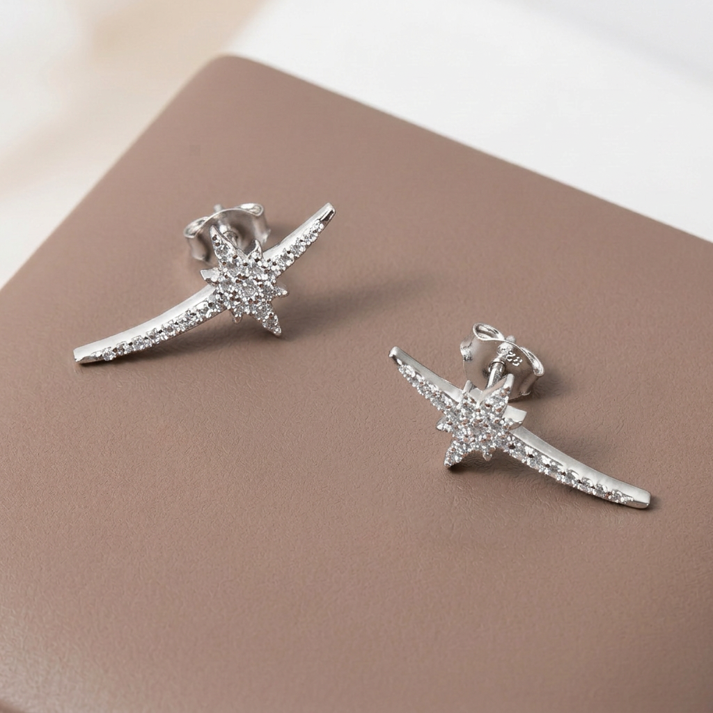 Women's Silver Star Cluster Crawler Earrings