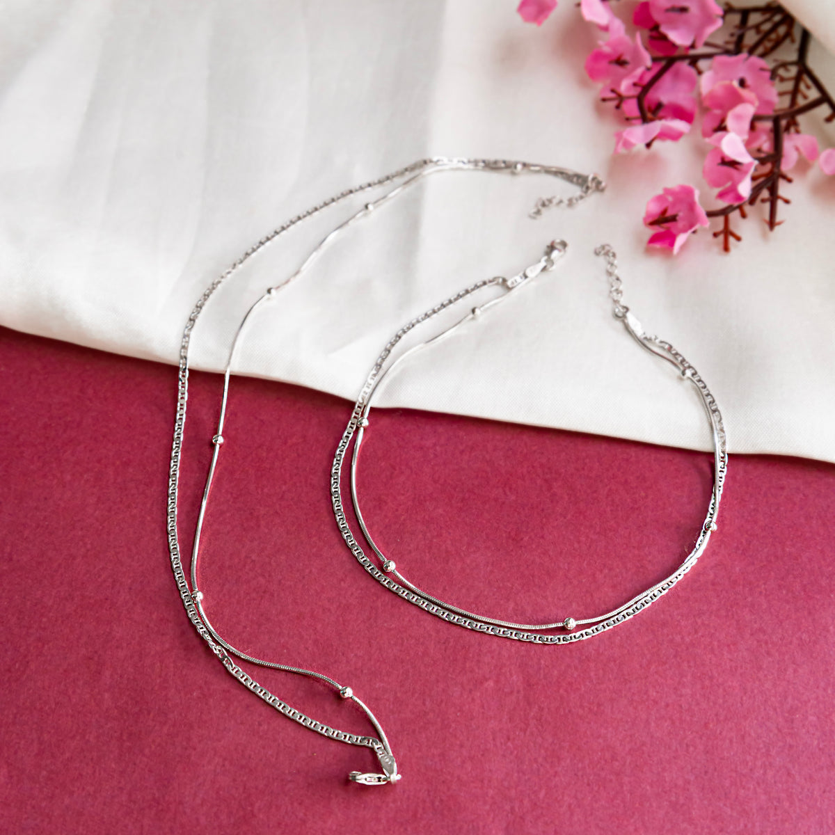Double Layered Silver Anklet