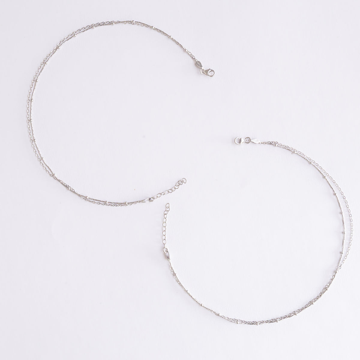 Double Layered Silver Beaded Anklet