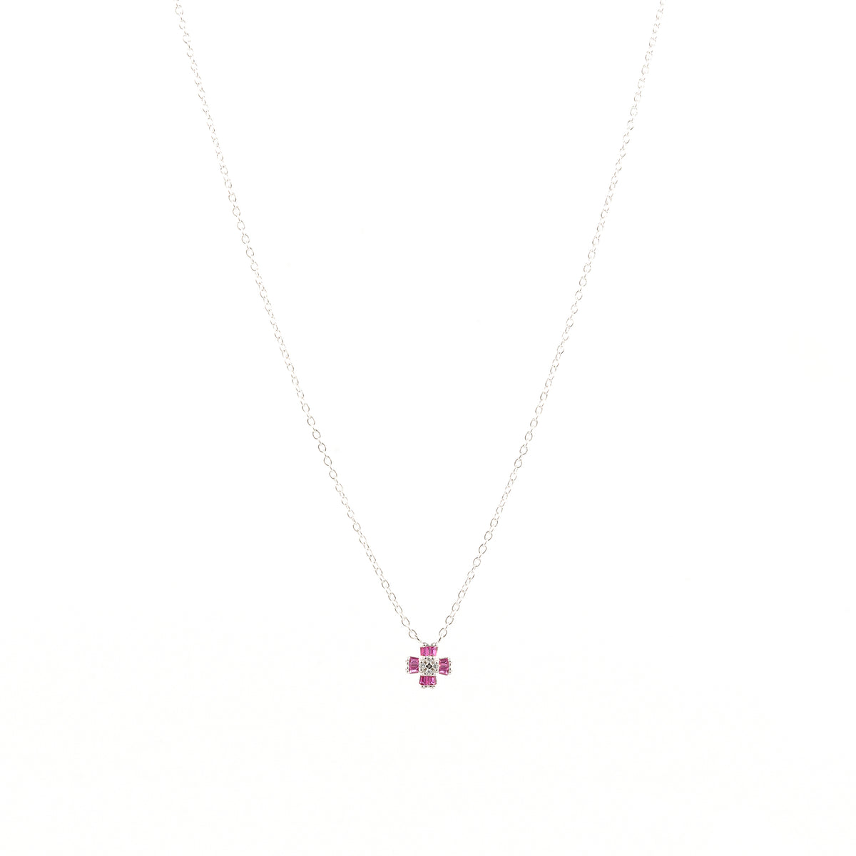 Silver Pink Floral Charm Jewelry Set