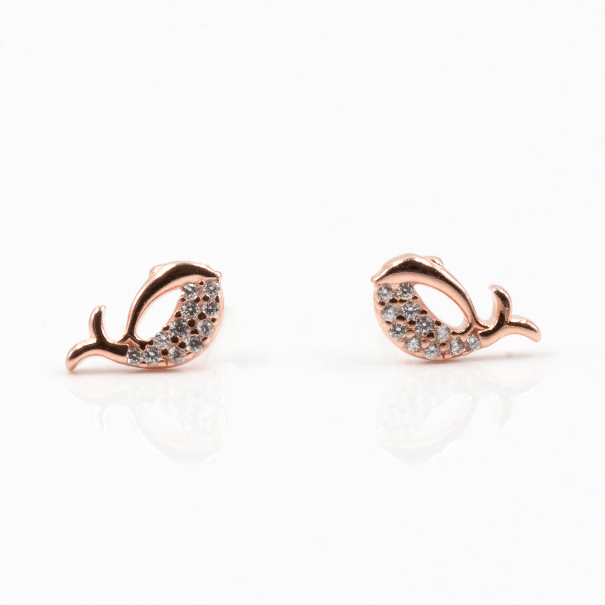 Rose Gold Dainty Dolphin Diamond Earrings