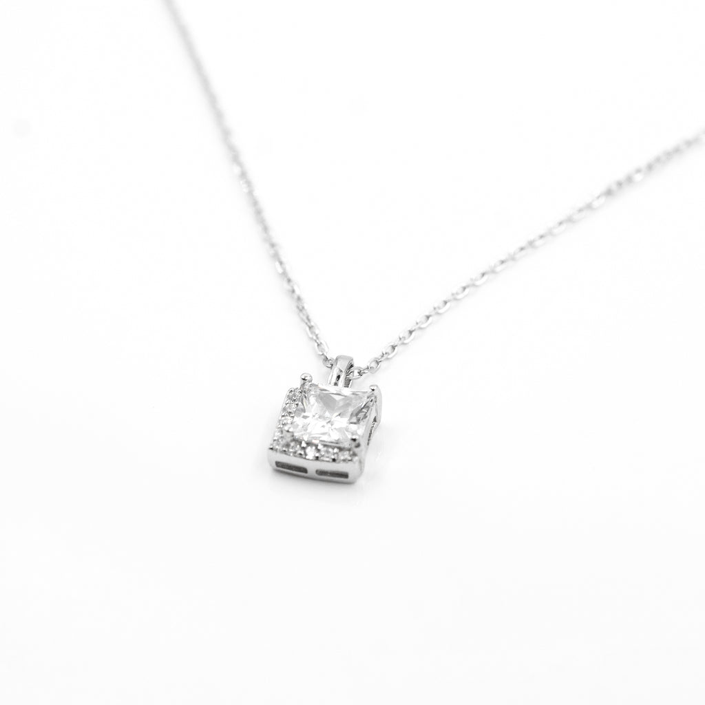 Silver Elegant Square Solitaire Necklace