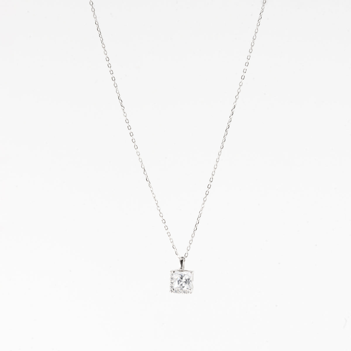 Silver Elegant Square Solitaire Necklace