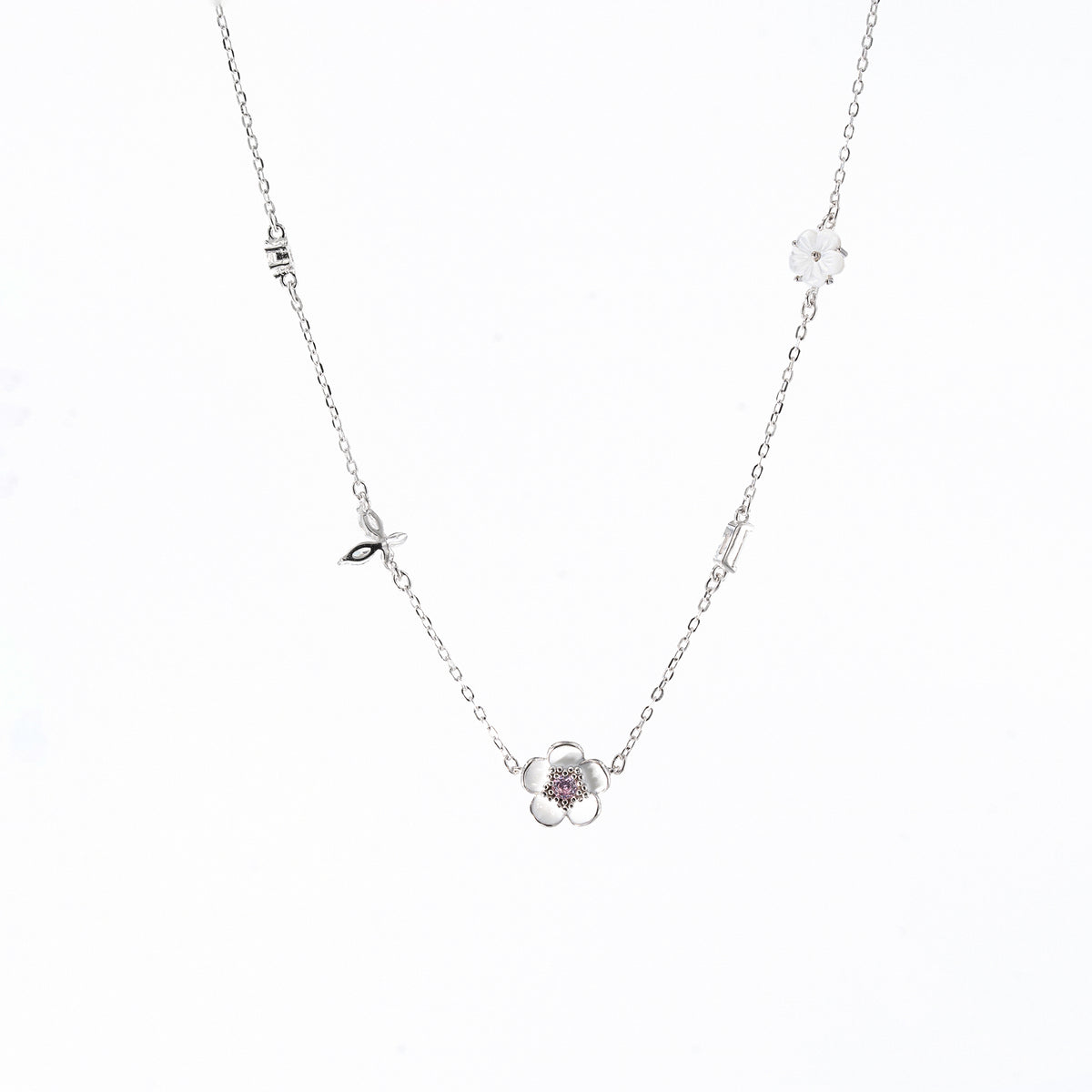 Silver Floral Fantasy Enamel Necklace
