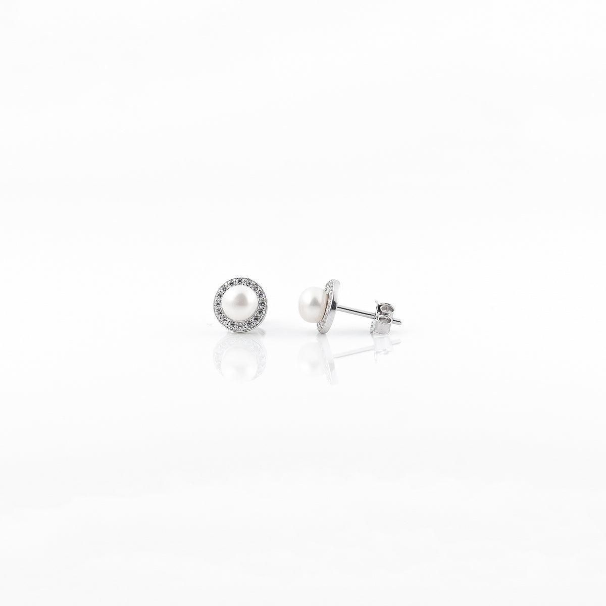 Silver Diamond Lined Pearl Earrings