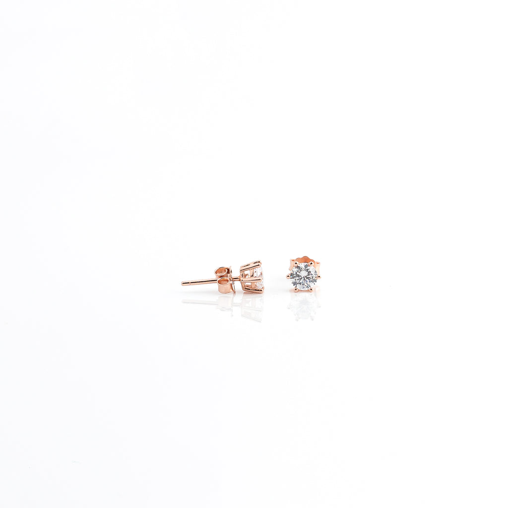 Rose Gold Gleaming round Solitaire Earrings