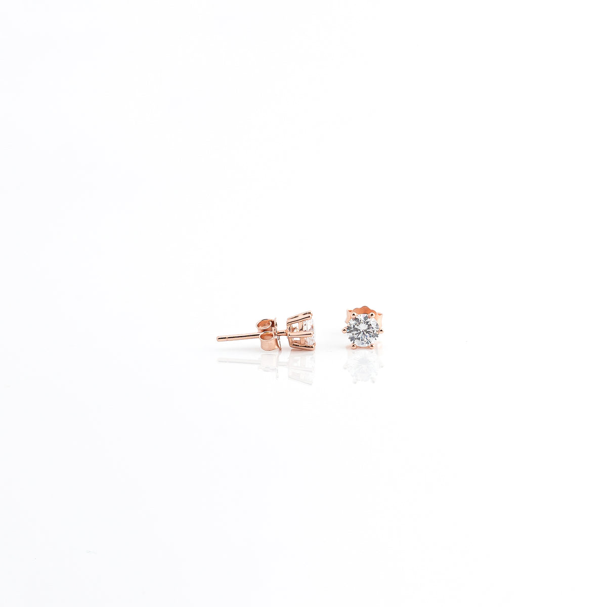 Rose Gold Gleaming round Solitaire Earrings