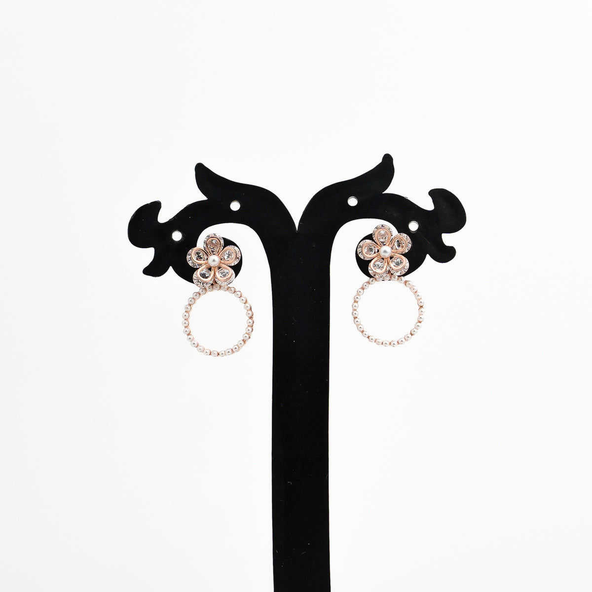 Rose Gold Blossom Pearl Danglers Earrings