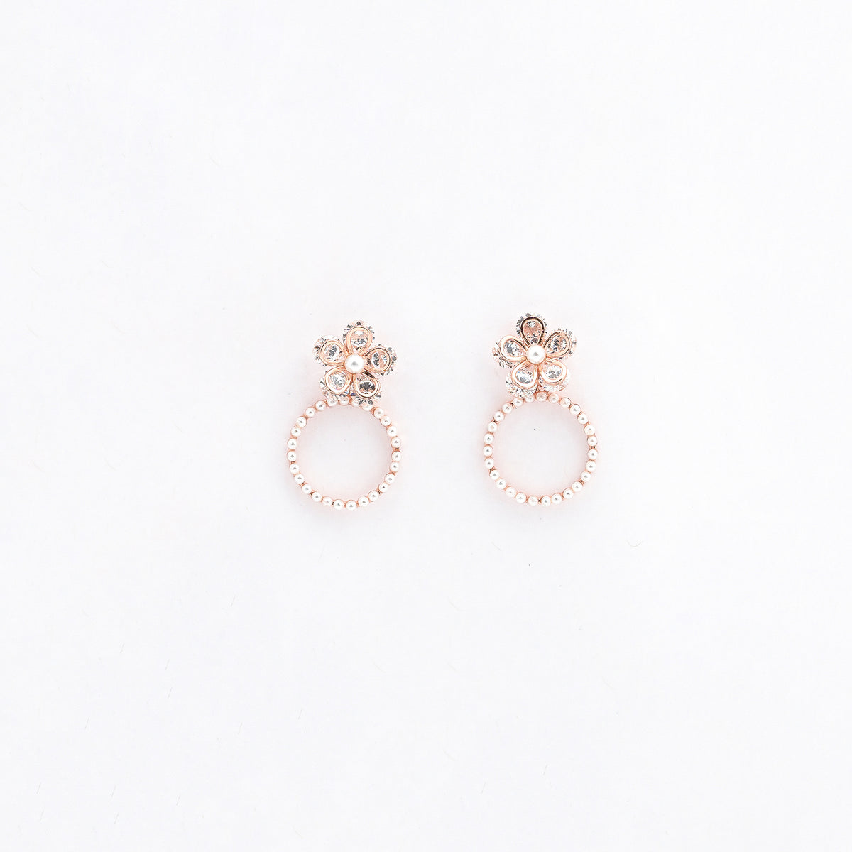 Rose Gold Blossom Pearl Danglers Earrings