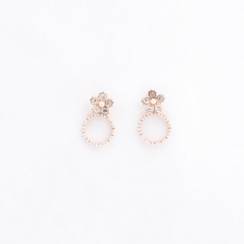 Rose Gold Blossom Pearl Danglers Earrings