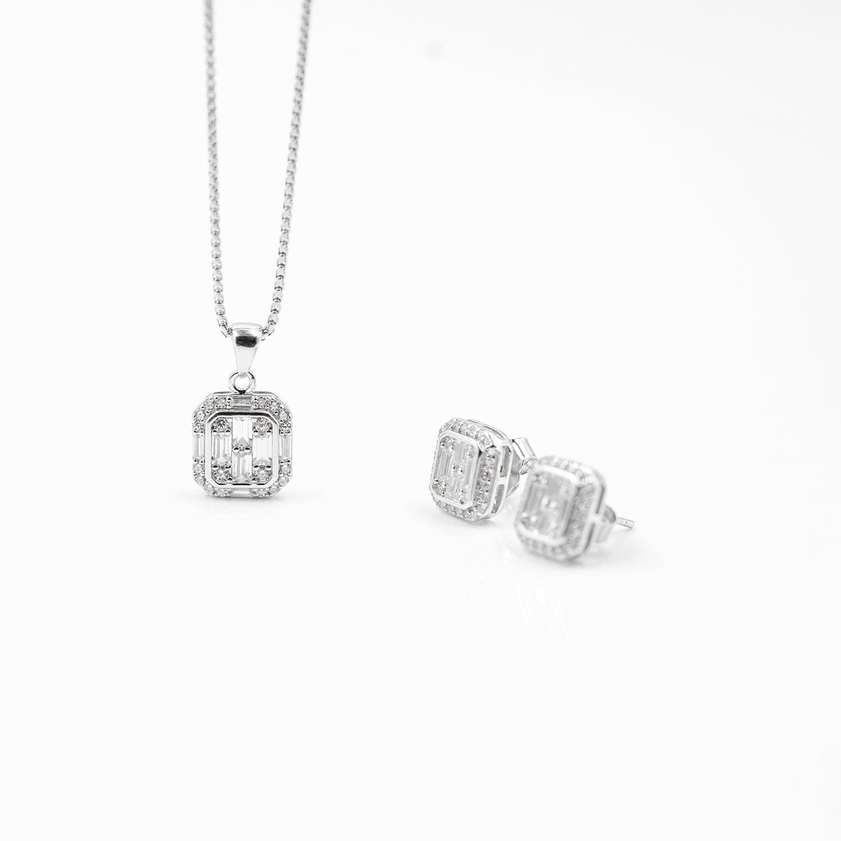 Silver White Choki Square Jewelry Set