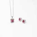 Silver Dark Pink Choki Square Jewelry Set