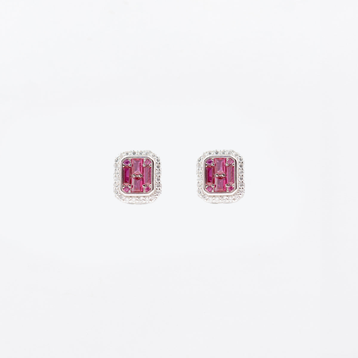 Silver Dark Pink Choki Square Jewelry Set