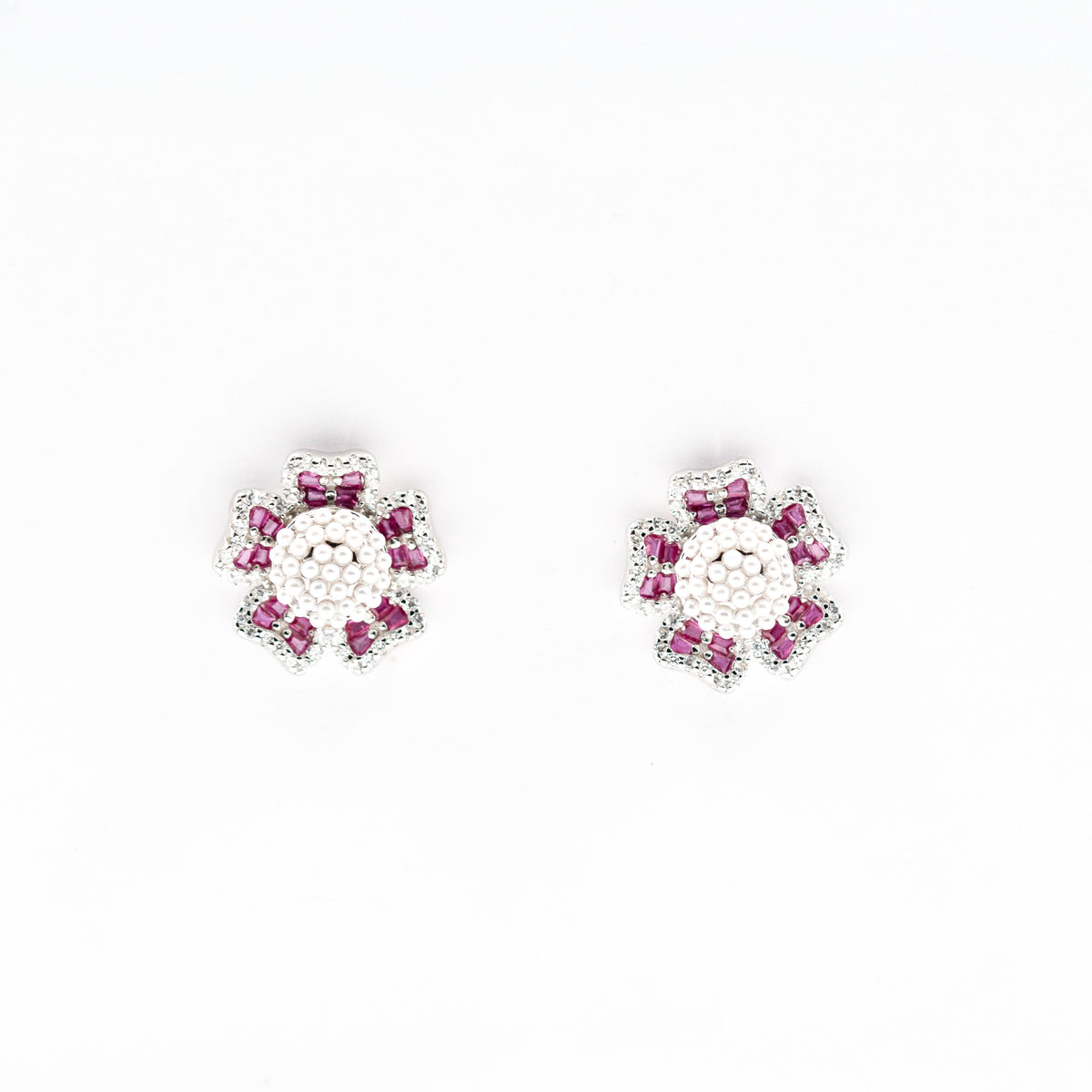 Silver Dark Pink Grand Floral Pearl Pendant Dark Jewelry Set