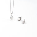 Silver Diamond Halo Pearl Pendant Jewelry Set