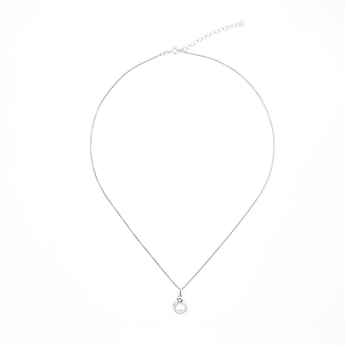 Silver Diamond Halo Pearl Pendant Jewelry Set