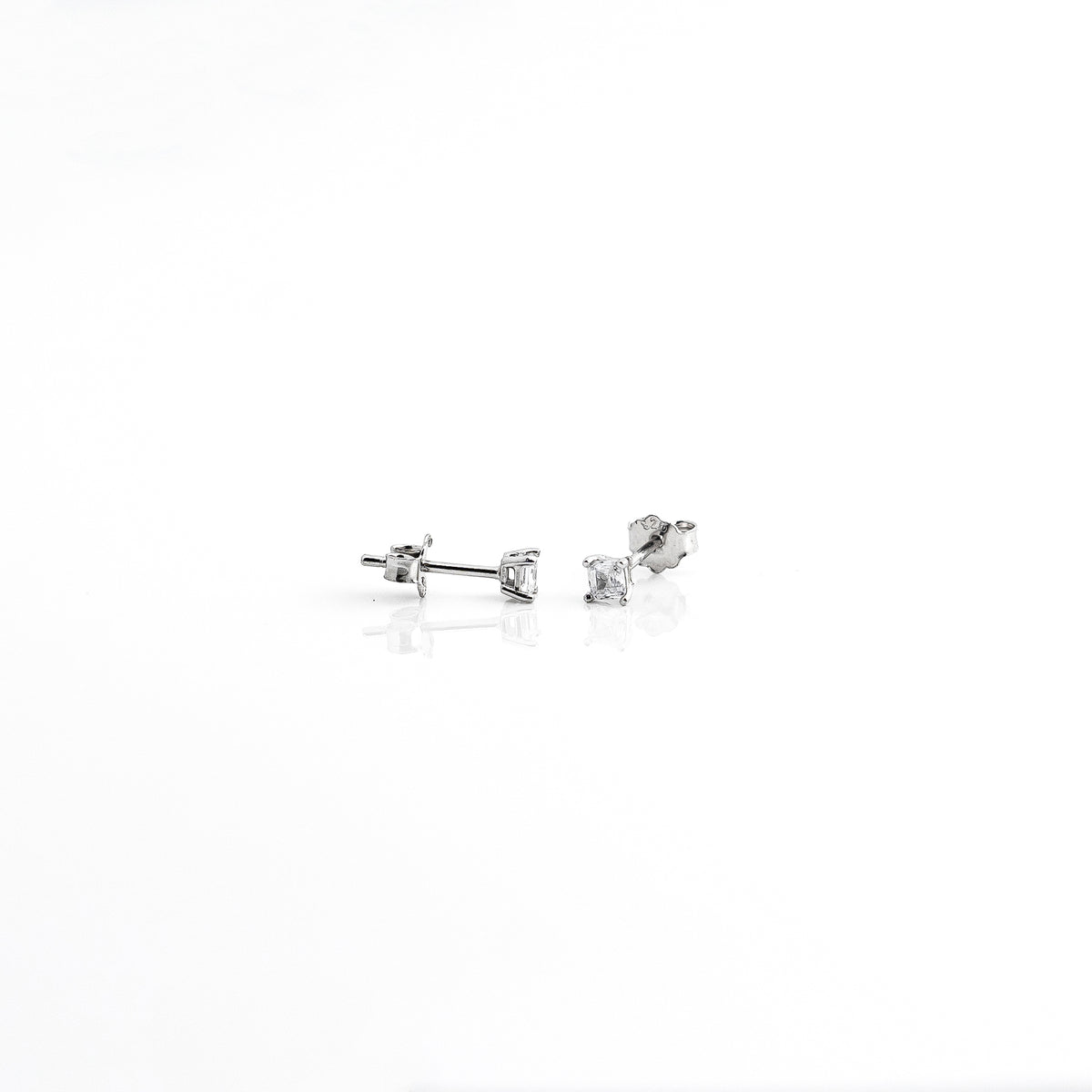 Silver Petite Square Solitaire Earrings
