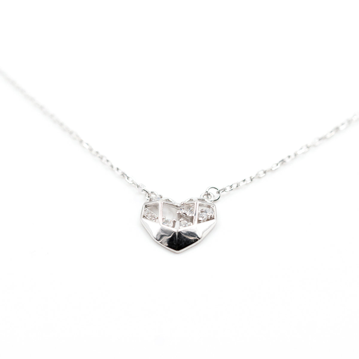 Silver Diamond Mesh Heart Necklace