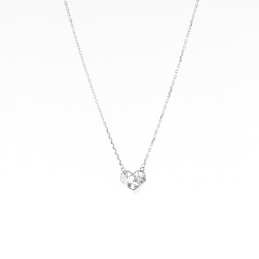 Silver Diamond Mesh Heart Necklace