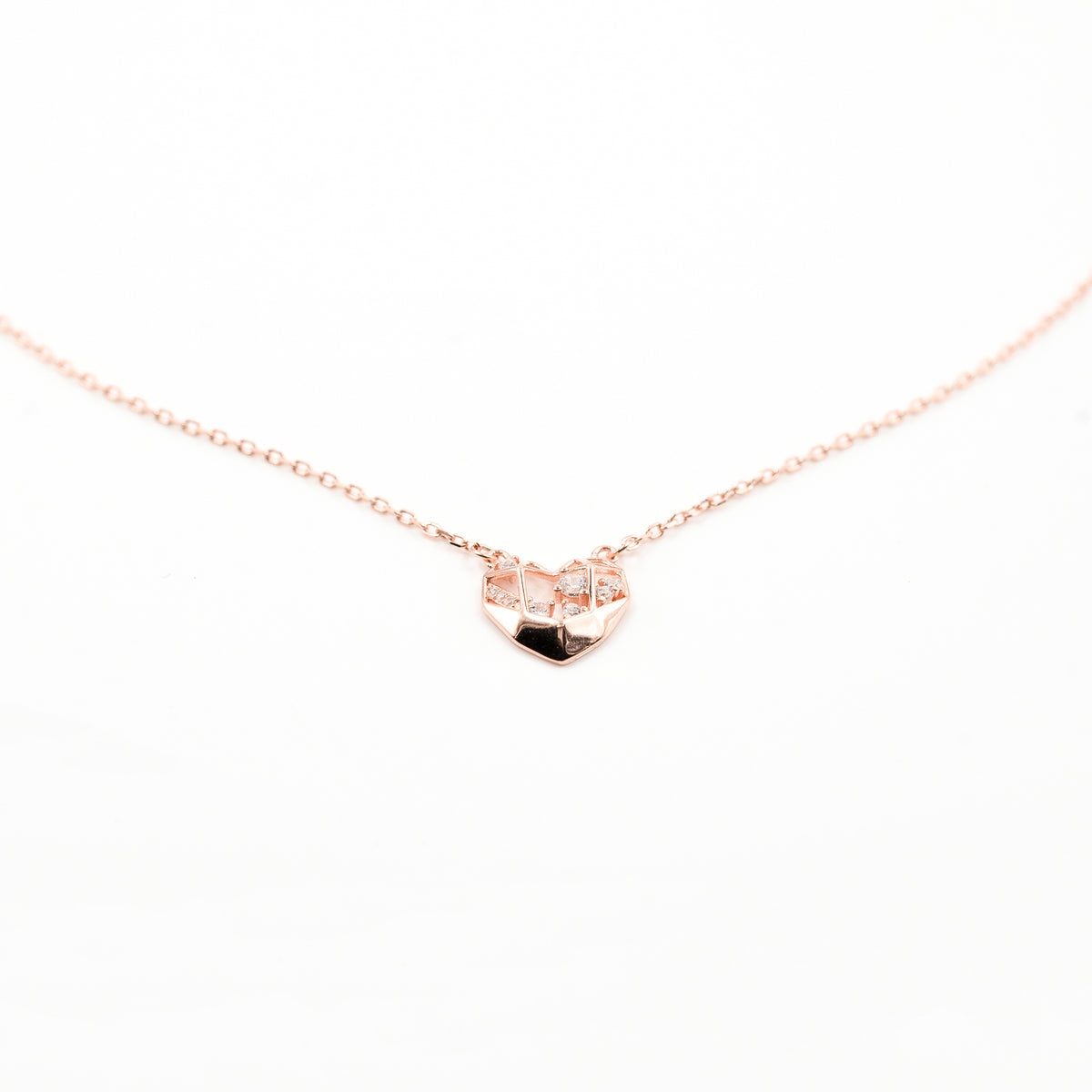 Rose Gold Diamond Mesh Heart Necklace