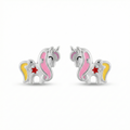 Silver Pink Yellow Unicorn Kids Earrings